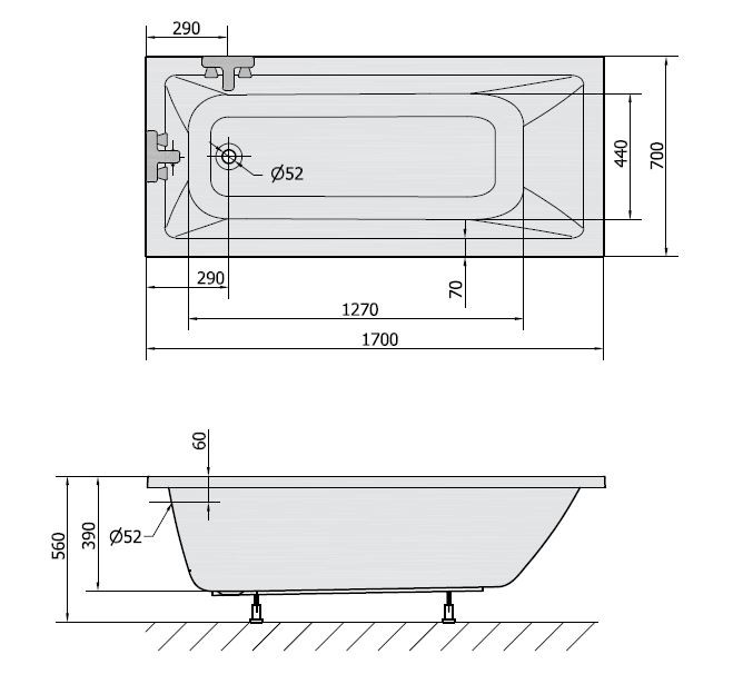 Polysan Noemi wanna prostokątna 170x70 cm akryl biały 71708