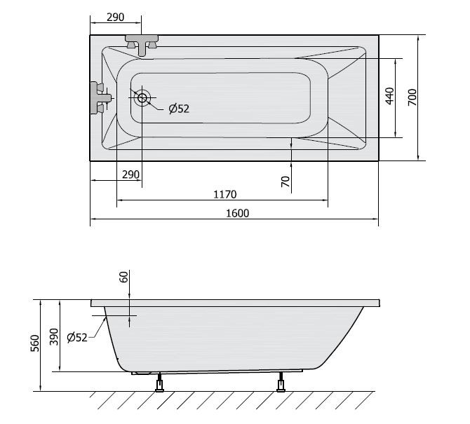 Polysan Noemi wanna prostokątna 160x70 cm akryl biały 71707