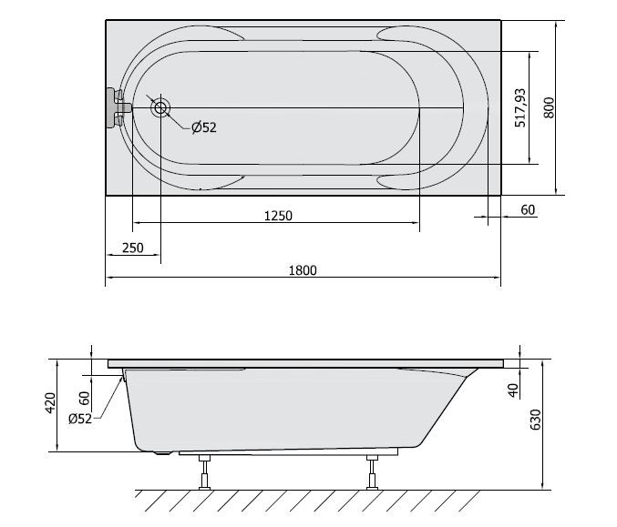Polysan Satina wanna prostokątna 180x80 cm akryl biały 30111