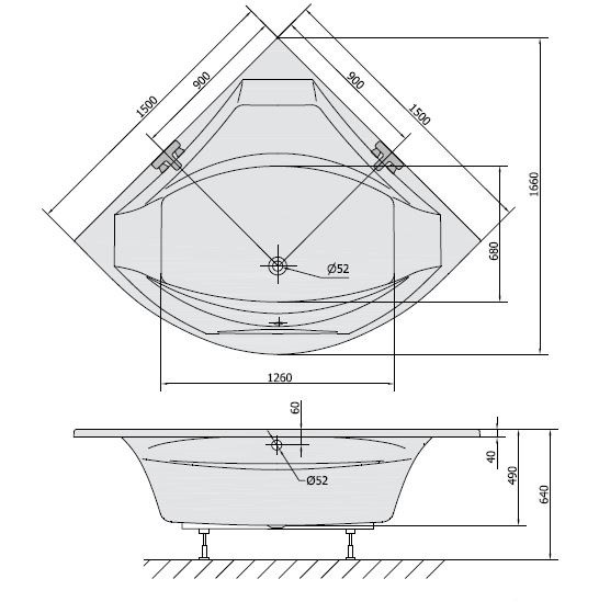 Polysan Rosana wanna narożna 150x150 cm akryl biały 63119