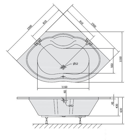 Polysan Marea wanna narożna 150x150 cm akryl biały 92111