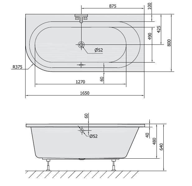 Polysan Astra R wanna asymetryczna prawa 165x80 cm akryl biały 34611