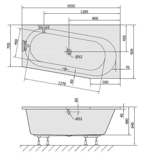 Polysan Astra WR wanna asymetryczna prawa 165x90 cm akryl biały 31611