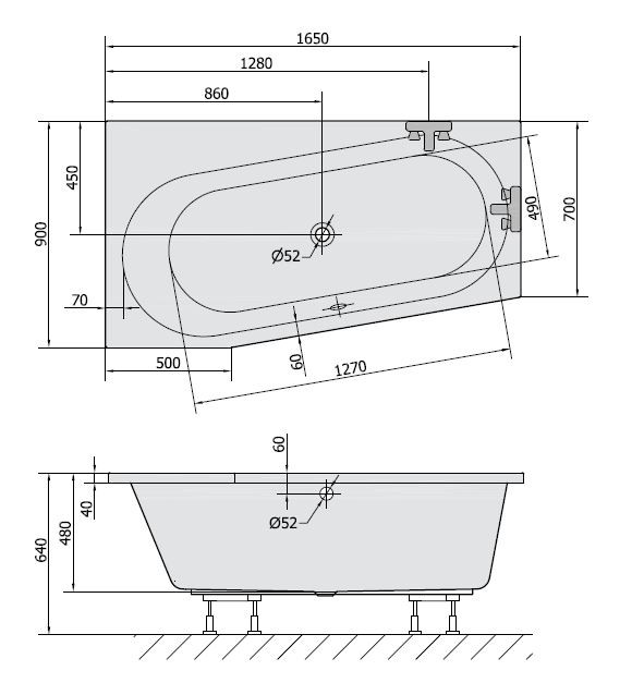 Polysan Astra WL wanna asymetryczna lewa 165x90 cm akryl biały 30611