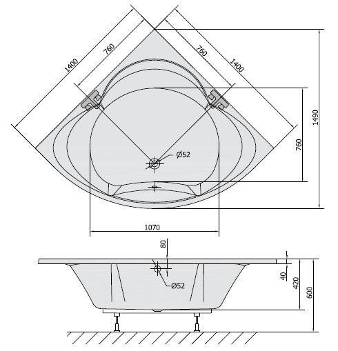 Polysan Alexandra wanna narożna 140x140 cm akryl biały 95111