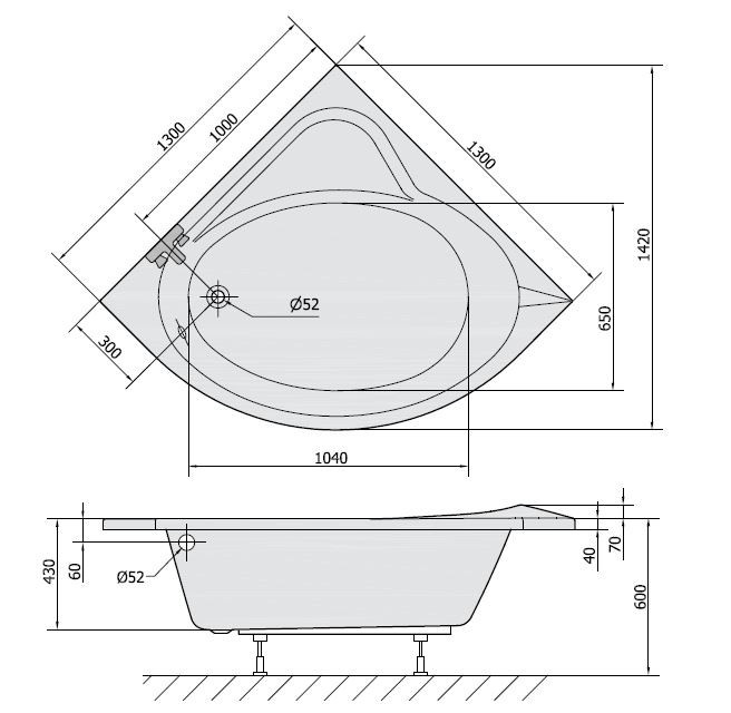 Polysan Sirius wanna narożna 130x130 cm akryl biały 49111