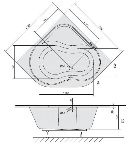 Polysan Edera wanna narożna 152x152 cm akryl biały 91111
