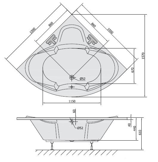 Polysan Simona wanna narożna 150x150 cm akryl biały 94111