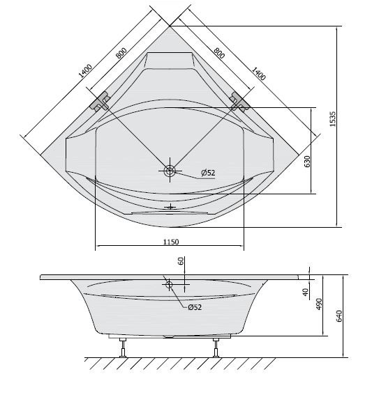 Polysan Rosana wanna narożna 140x140 cm akryl biały 64119