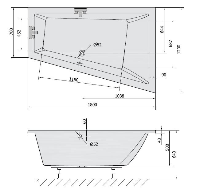 Polysan Triangl R wanna asymetryczna prawa 180x120 cm akryl biały 20611