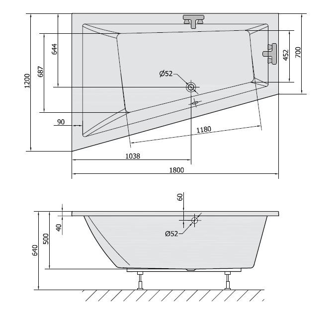 Polysan Triangl L wanna asymetryczna lewa 180x120 cm akryl biały 19611