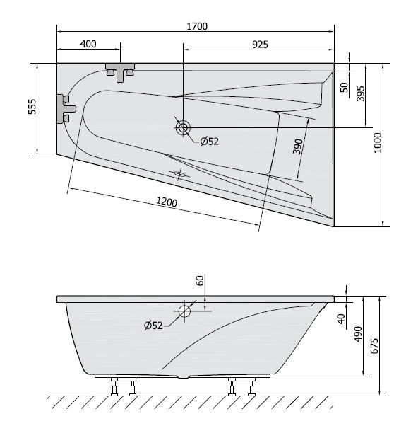 Polysan Chiquita R wanna asymetryczna prawa 170x100 cm akryl biały 92619
