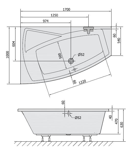 Polysan Evia L wanna asymetryczna lewa 170x100 cm akryl biały 21611