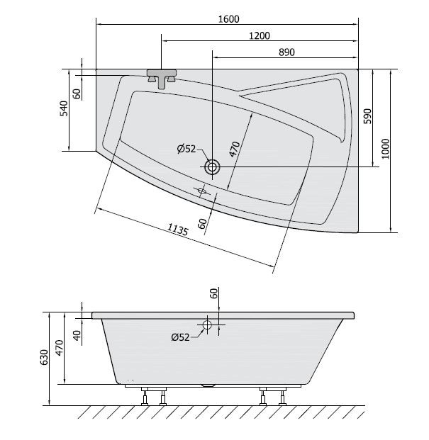 Polysan Evia R wanna asymetryczna prawa 160x100 cm akryl biały 12611