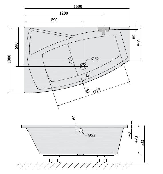 Polysan Evia L wanna asymetryczna lewa 160x100 cm akryl biały 11611