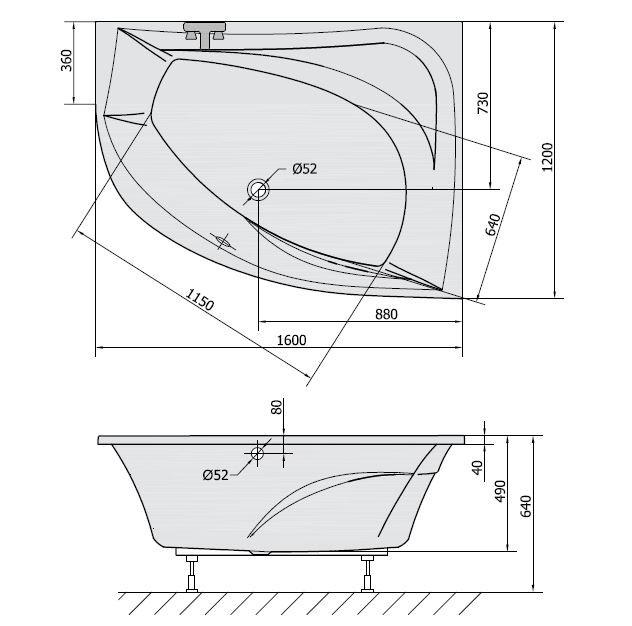 Polysan Tanya R wanna asymetryczna prawa 160x120 cm akryl biały 66119