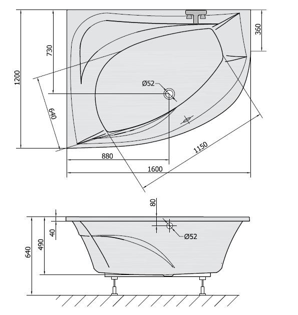 Polysan Tanya L wanna asymetryczna lewa 160x120 cm akryl biały 65119