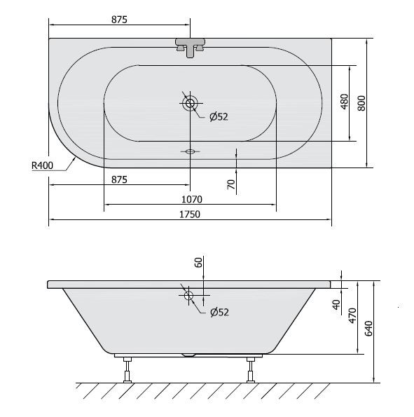 Polysan Viva R wanna asymetryczna prawa 175x80 cm akryl biały 78119
