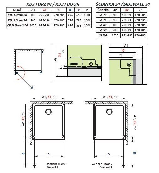 Radaway Nes Black KDJ I Frame kabina prostokątna 100x70 drzwi otwierane LEWE 100 i ścianka 70 czarny przeźroczyste Easy Clean 10022100-54-56L + 10039070-54-56