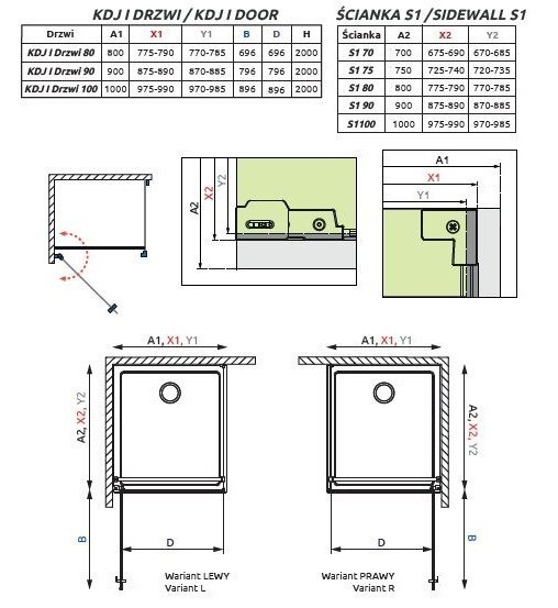 Radaway Nes Black KDJ I Frame kabina prostokątna 100x70 drzwi otwierane PRAWE 100 i ścianka 70 czarny przeźroczyste Easy Clean 10022100-54-56R + 10039070-54-56