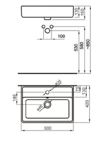 Roca Alter umywalka stawiana na blat z otworem na baterię prostokątna 60x42 biały A3270MN000