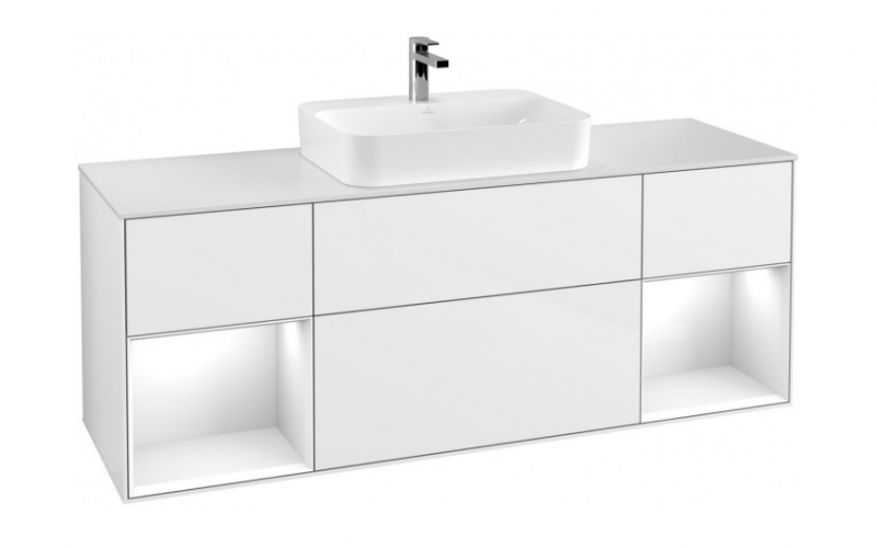 Villeroy&Boch Finion szafka pod umywalkę 160 cm z 4 szufladami 2 otwartymi półkami Glossy White Lacquer biały F451GFGF