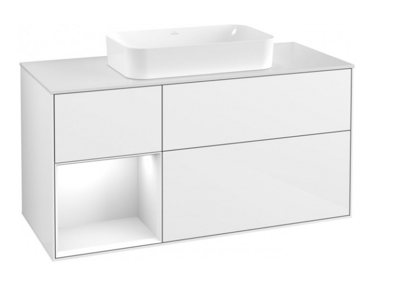 Villeroy&Boch Finion szafka pod umywalkę 120 cm z 4 szufladami i oświetleniem LED Glossy White Lacquer biały F701GFGF