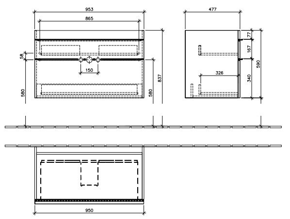 Villeroy&Boch Venticello szafka pod umywalkowa 95 cm podwieszana z 2 szufladami Glossy White biała A9260ZDH