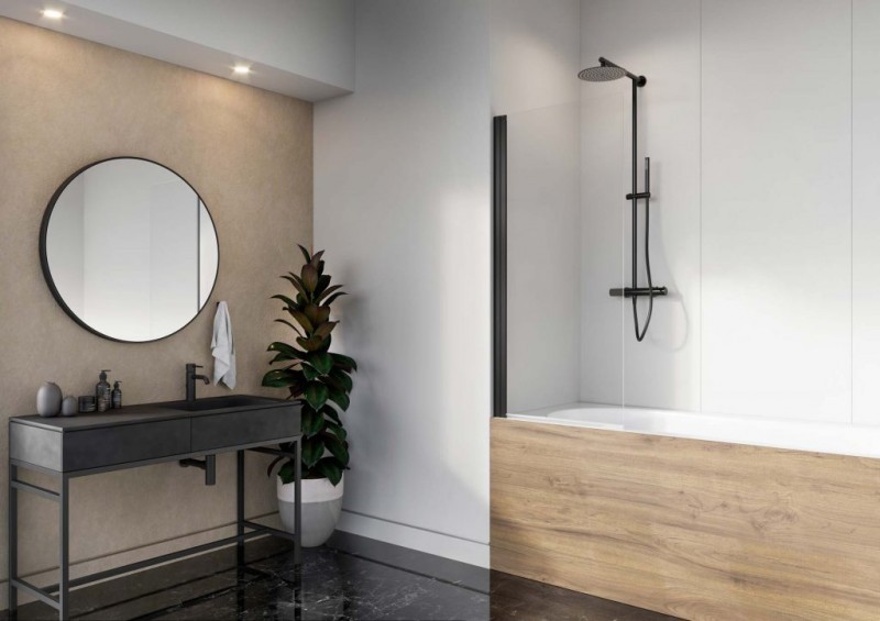 Radaway Nes Black PNJ parawan nawannowy jednoczęściowy 60 cm lewy czarny przeźroczyste Easy Clean 10011060-54-01L