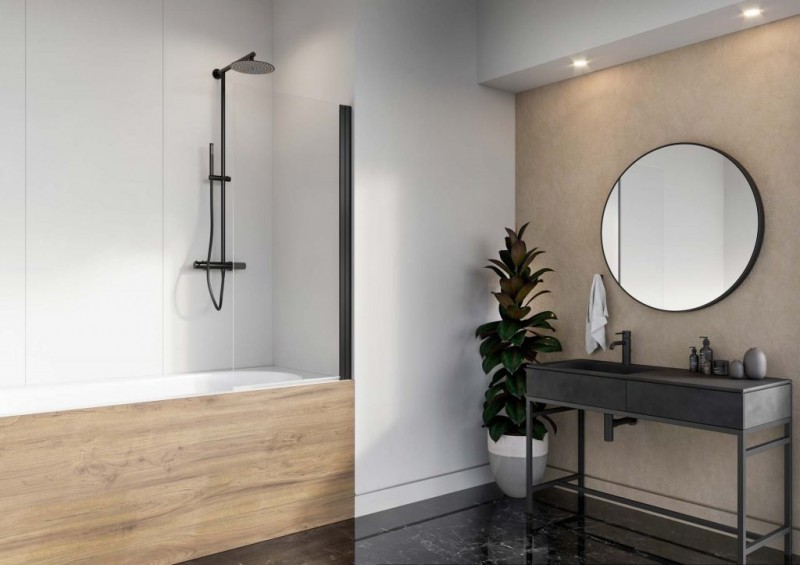 Radaway Nes Black PNJ parawan nawannowy jednoczęściowy 50 cm prawy czarny przeźroczyste Easy Clean 10011050-54-01R