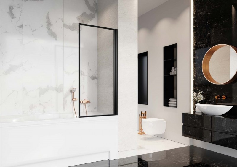 Radaway Nes Black PNJ Frame parawan nawannowy jednoczęściowy 100 cm prawy czarny przeźroczyste Easy Clean 10011100-54-56R