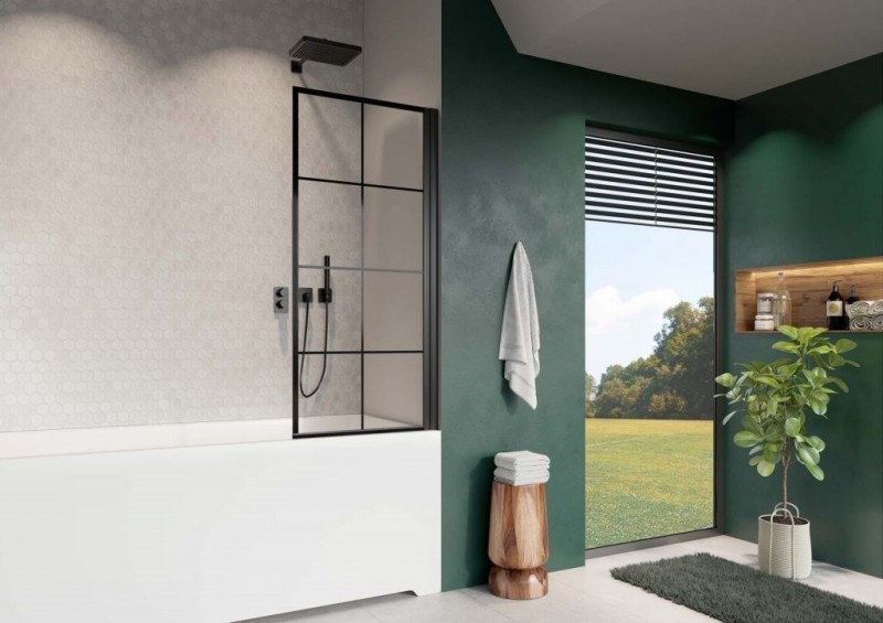 Radaway Nes Black PNJ Factory parawan nawannowy jednoczęściowy 50 cm prawy czarny przeźroczyste Easy Clean 10011050-54-55R