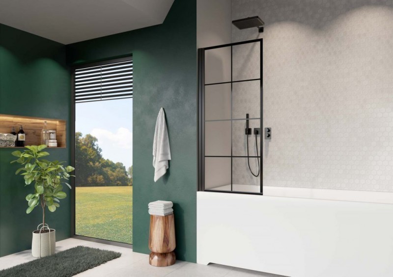 Radaway Nes Black PNJ Factory parawan nawannowy jednoczęściowy 90 cm lewy czarny przeźroczyste Easy Clean 10011090-54-55L