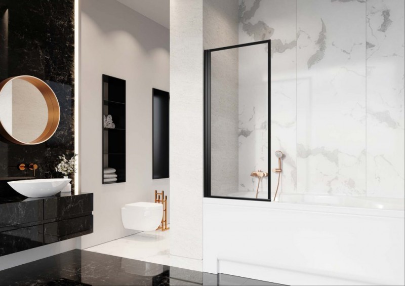 Radaway Nes Black PNJ Frame parawan nawannowy jednoczęściowy 50 cm lewy czarny przeźroczyste Easy Clean 10011050-54-56L