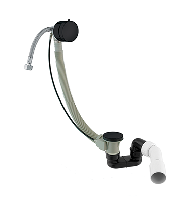 Omnires syfon wannowy z wlewem wody - napełnainie przez przelew czarny TK122-PLUS-3.43+64-SBL