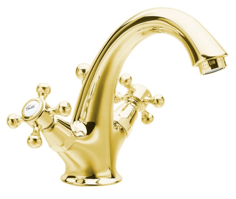 Sapho Antea bateria umywalkowa wysoka z korkiem automatycznym retro złoty 3275