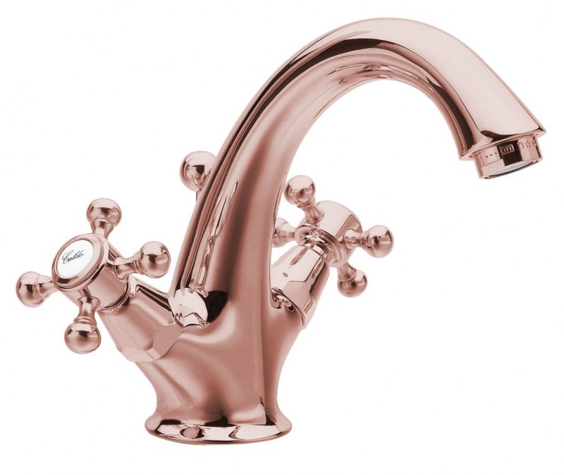 Sapho Antea bateria umywalkowa wysoka z korkiem automatycznym retro różowe złoto 3277