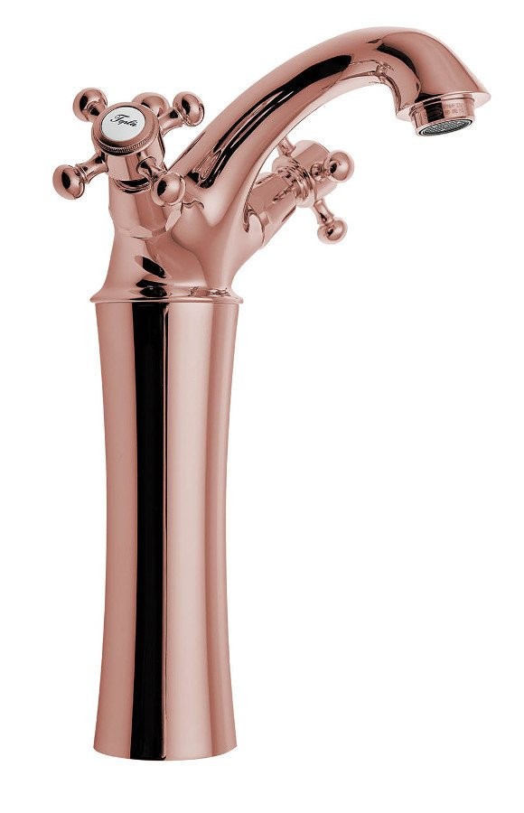Sapho Antea bateria umywalkowa wysoka z korkiem automatycznym 24,5 cm retro różowe złoto 3177L