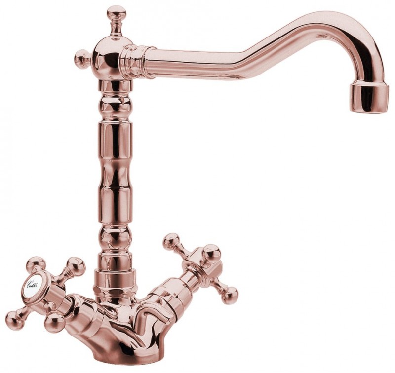 Sapho Antea bateria umywalkowa wysoka z obrotową wylewką i korkiem automatycznym retro różowe złoto 3377