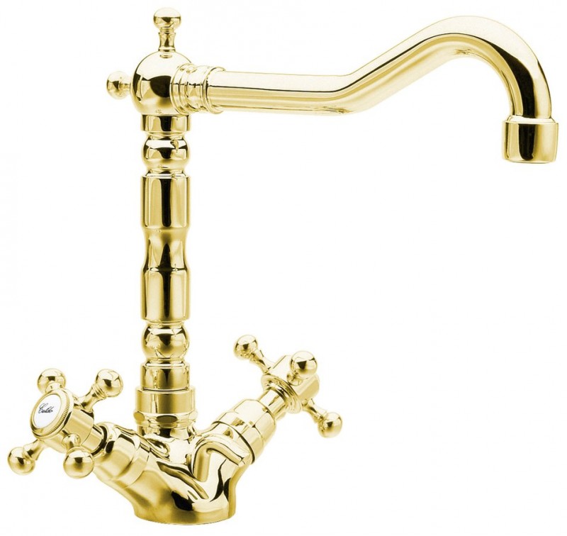 Sapho Antea bateria umywalkowa wysoka z obrotową wylewką i korkiem automatycznym retro złoto 3375