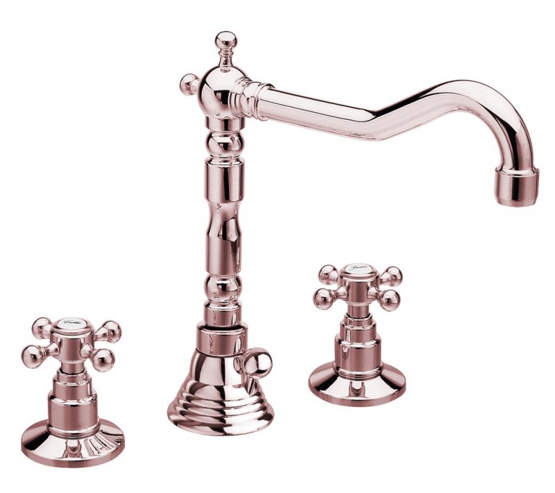 Sapho Antea bateria umywalkowa 3-otworowa z obrotową wylewką i korkiem automatycznym retro różowe złoto 3227