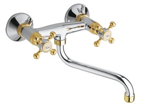 Sapho Antea bateria umywalkowa natynkowa z obrotową wylewką retro chrom/złoty 3062