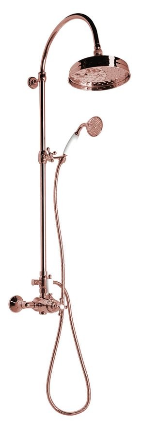 Sapho Antea zestaw prysznicowy z baterią termostatyczną ze słuchawką i deszczownicą 20 cm retro różowe złoto SET047