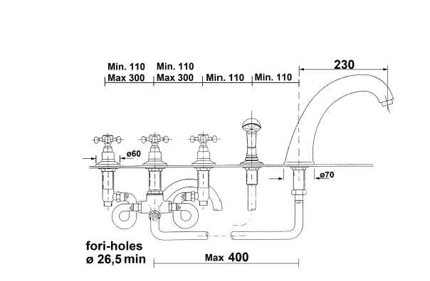 Sapho Antea bateria na brzeg wanny retro brąz szczotkowany 3316