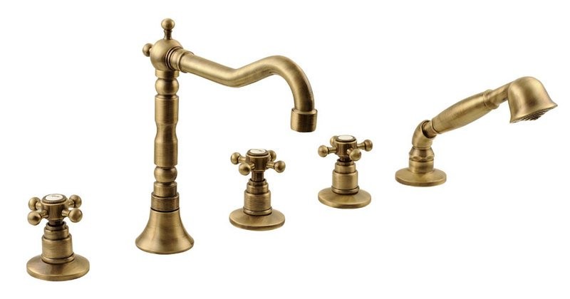 Sapho Antea bateria na brzeg wanny z obrotową wylewką retro brąz szczotkowany 3886