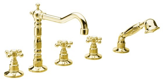 Sapho Antea bateria na brzeg wanny z obrotową wylewką retro złoty 3885