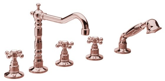 Sapho Antea bateria na brzeg wanny z obrotową wylewką retro różowe złoto 3887