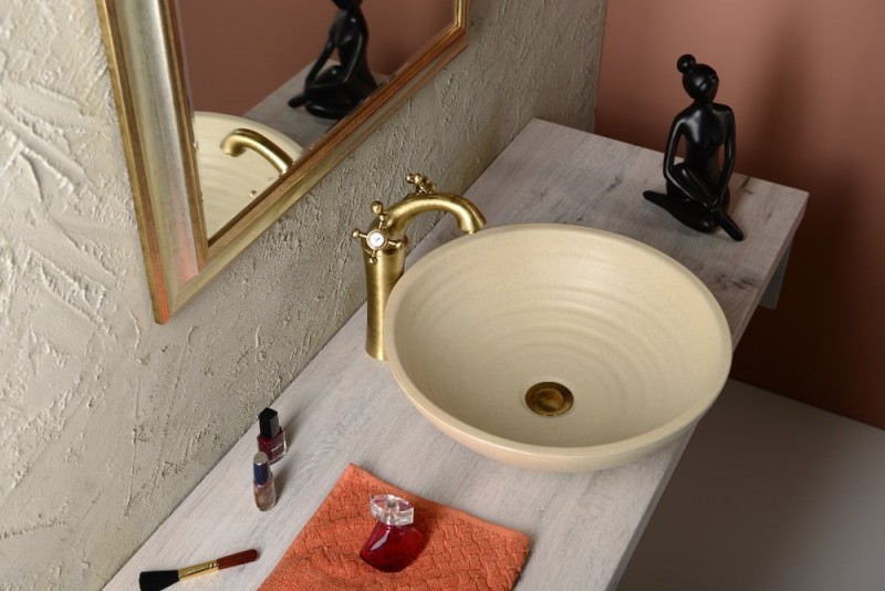 Sapho Antea bateria umywalkowa wysoka z korkiem automatycznym 24,5 cm retro złoty 3175L