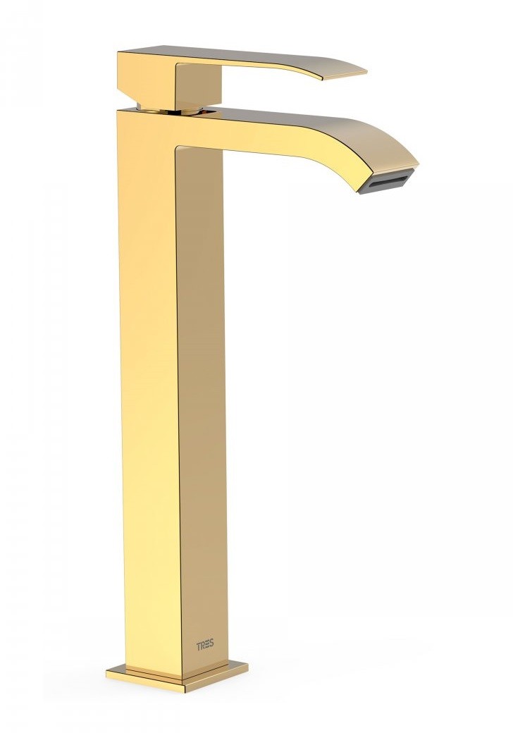 Tres Cuadro Colors bateria umywalkowa wysoka kaskada złoty polerowany 00681001OR
