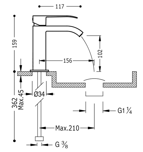 Tres Cuadro Colors bateria umywalkowa kaskada złoty matowy 00610101OM